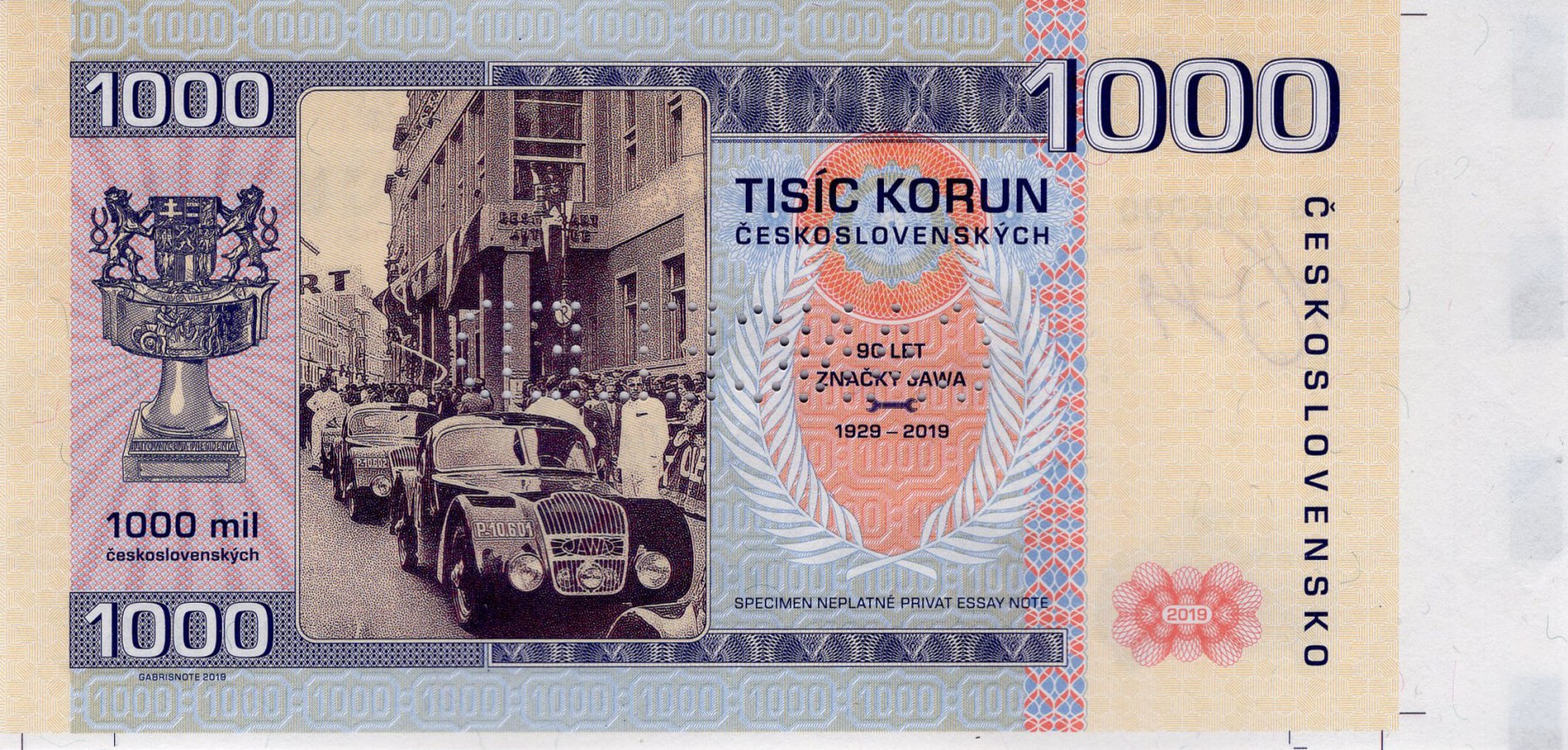 1000 korun Československých JAWA - zadní strana