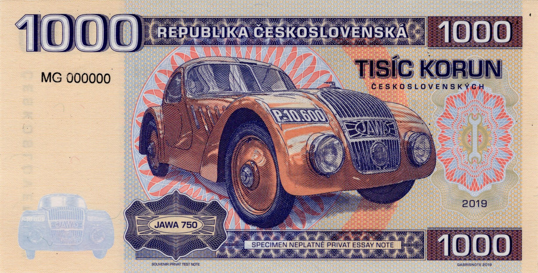 1000 korun Československých JAWA - přední strana