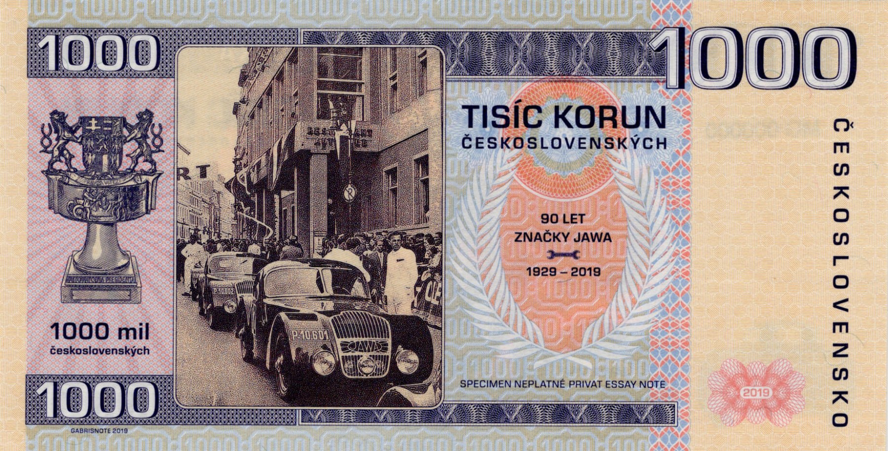 1000 korun Československých JAWA - zadní strana