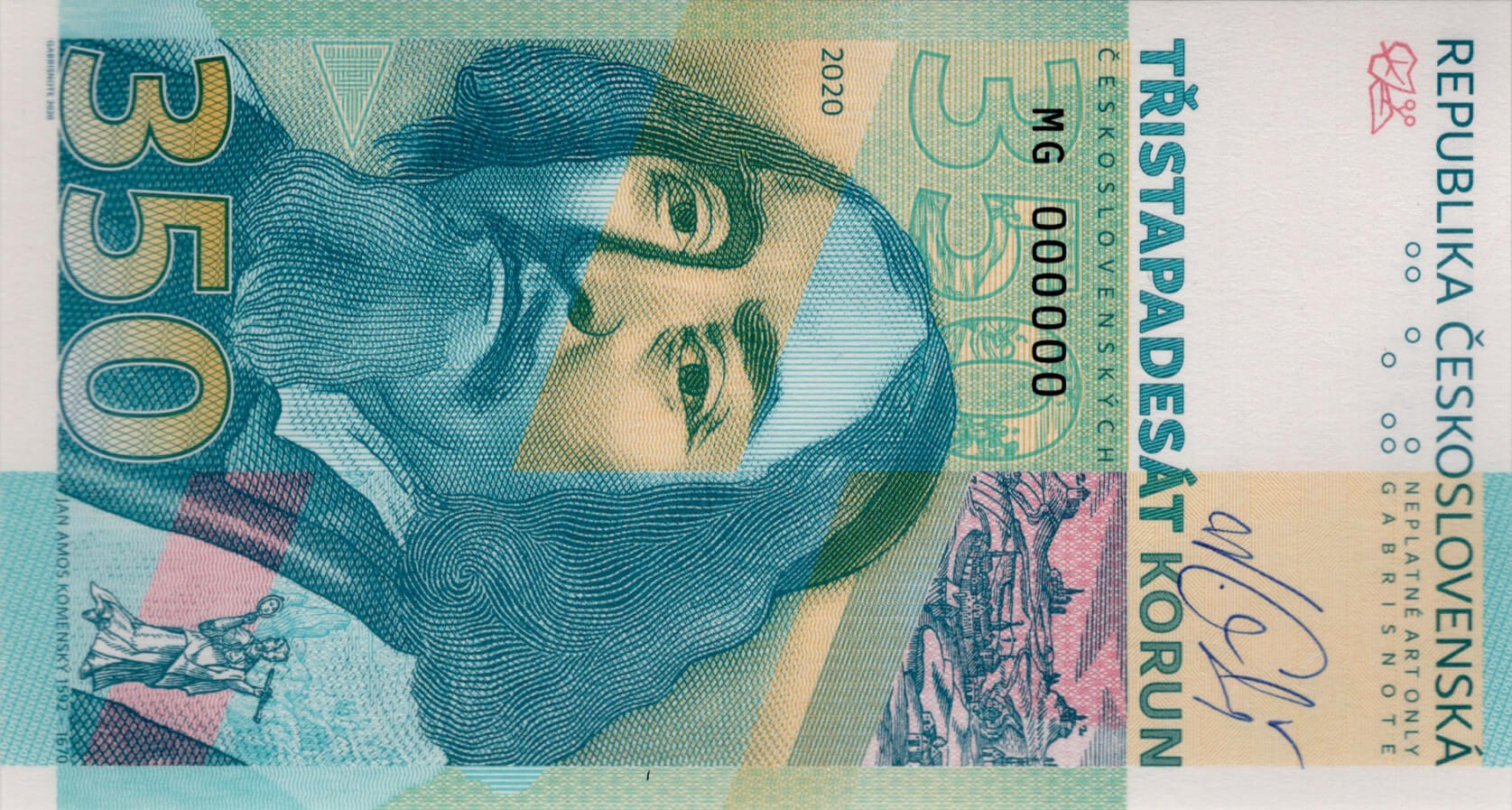 350 korun československých / Komenský - přední strana