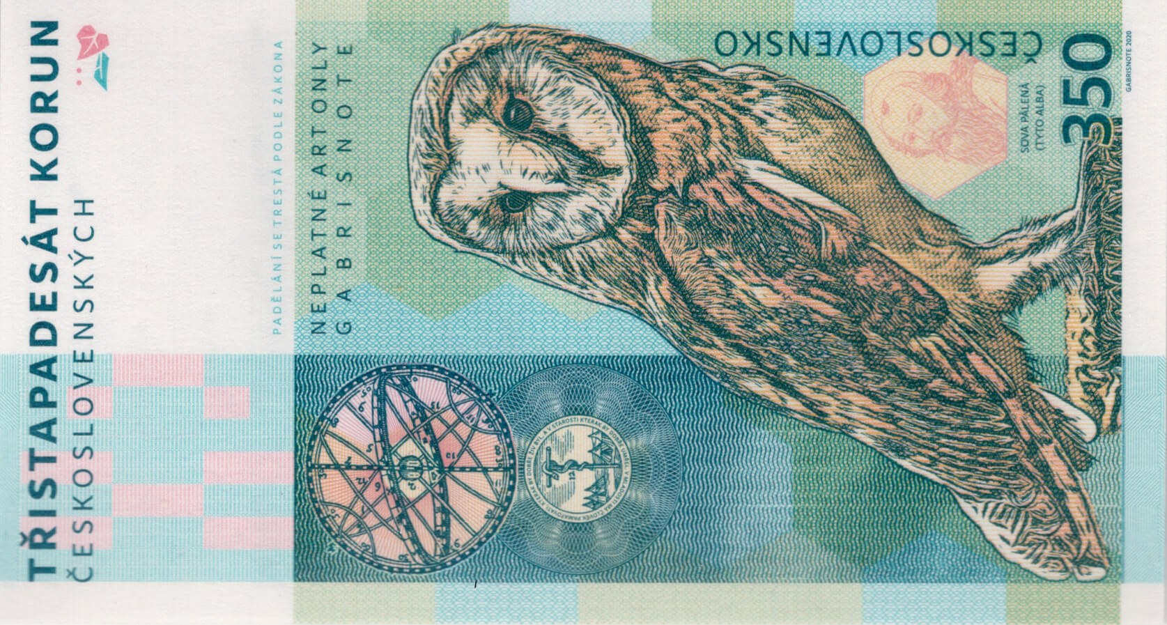 350 korun československých / Komenský - zadní strana