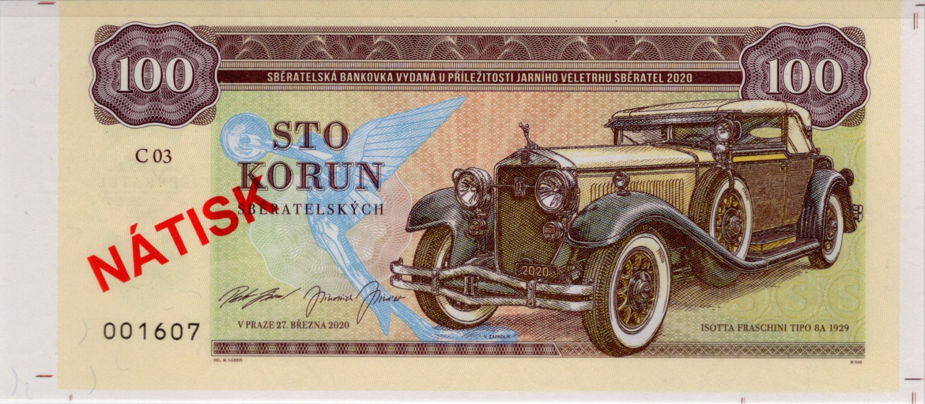 100 korun Zapadlík Isotta Fraschini Tipo 8A - přední strana