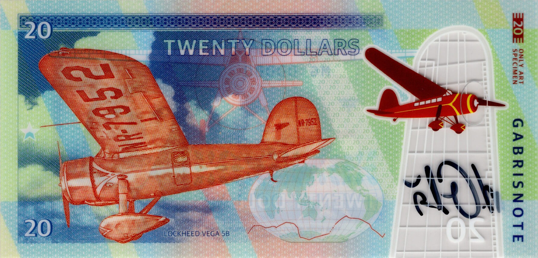20 dollars Amelia Earhart - zadní strana