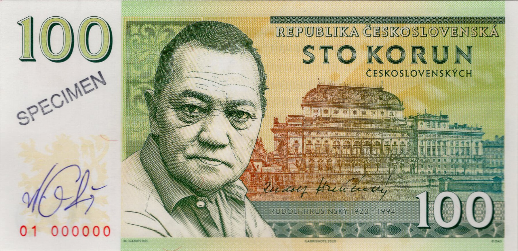 100 korun Hrušínský - přední strana