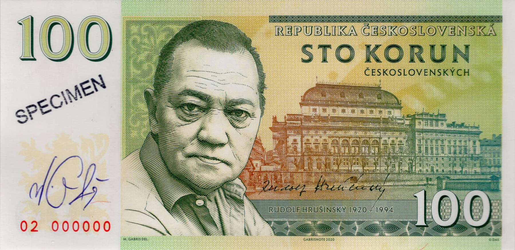 100 korun Hrušínský - přední strana