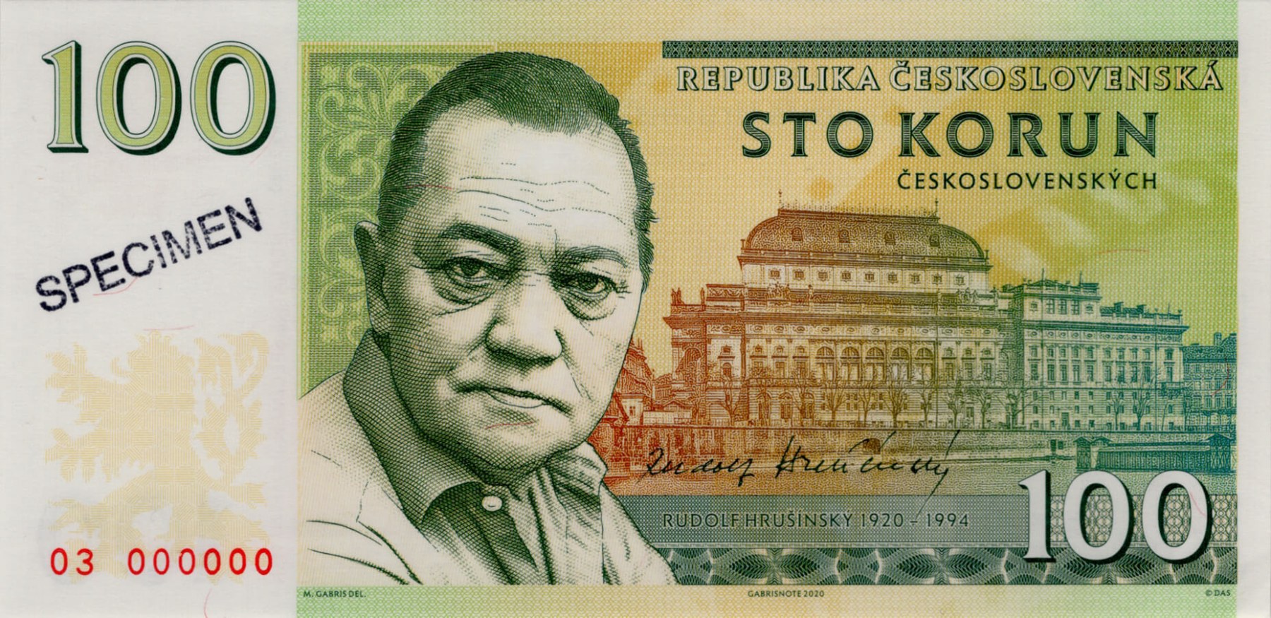 100 korun Hrušínský - přední strana