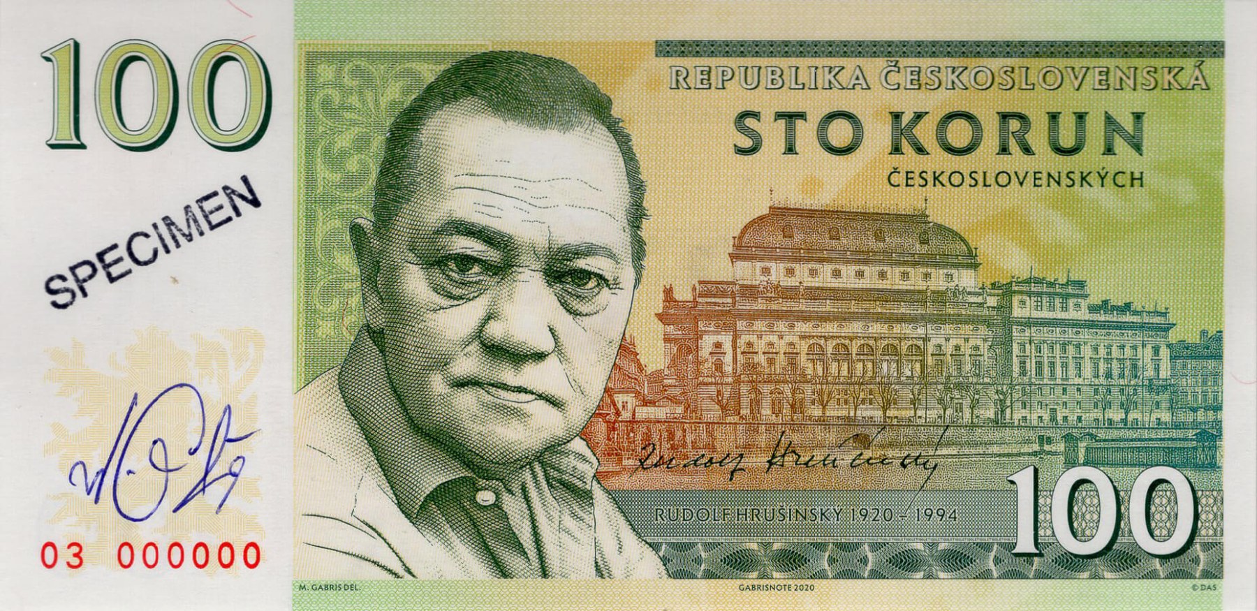 100 korun Hrušínský - přední strana