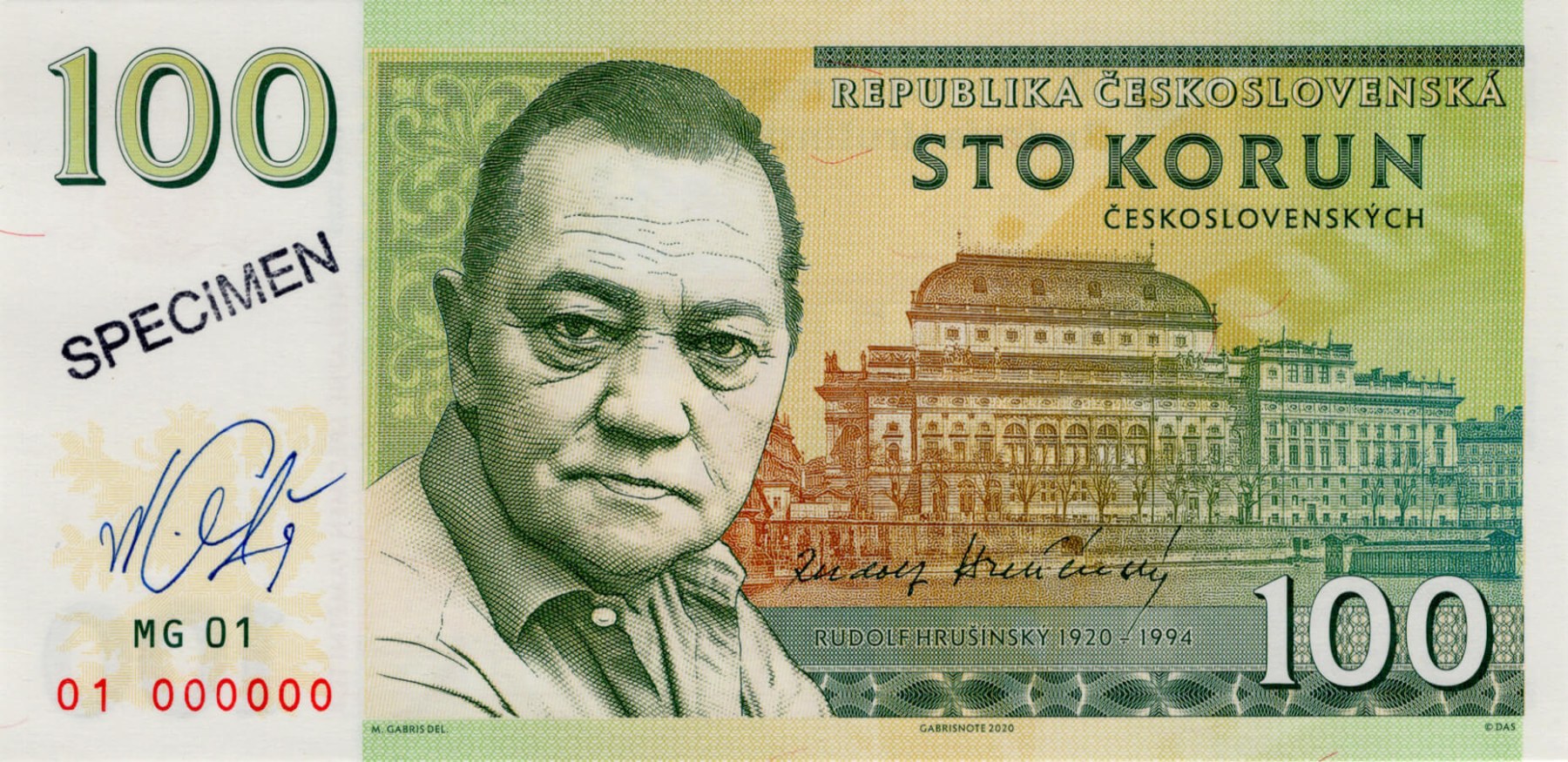 100 korun Hrušínský - přední strana