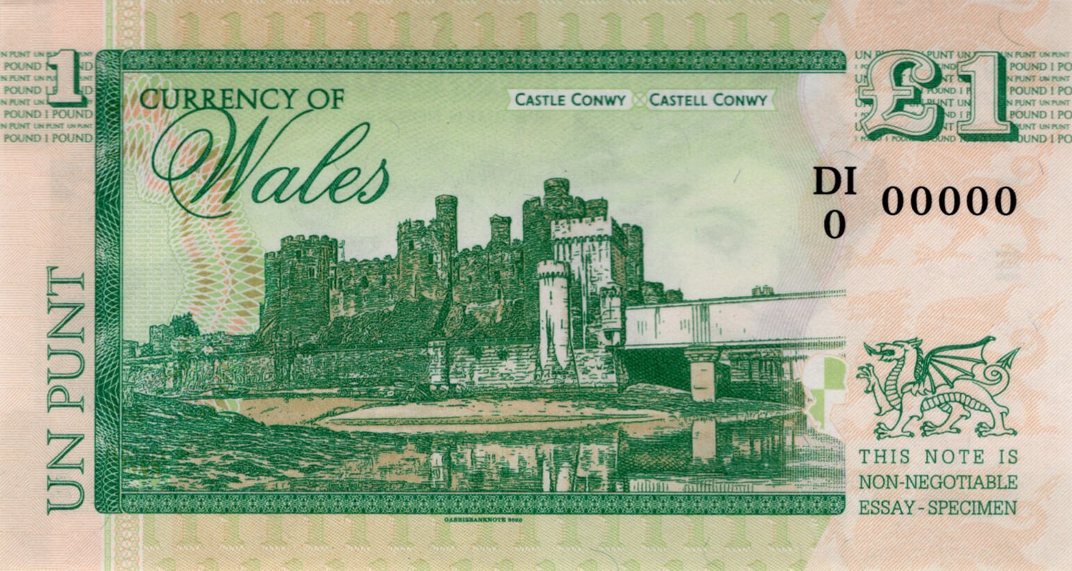 1 pound Wales - zadní strana
