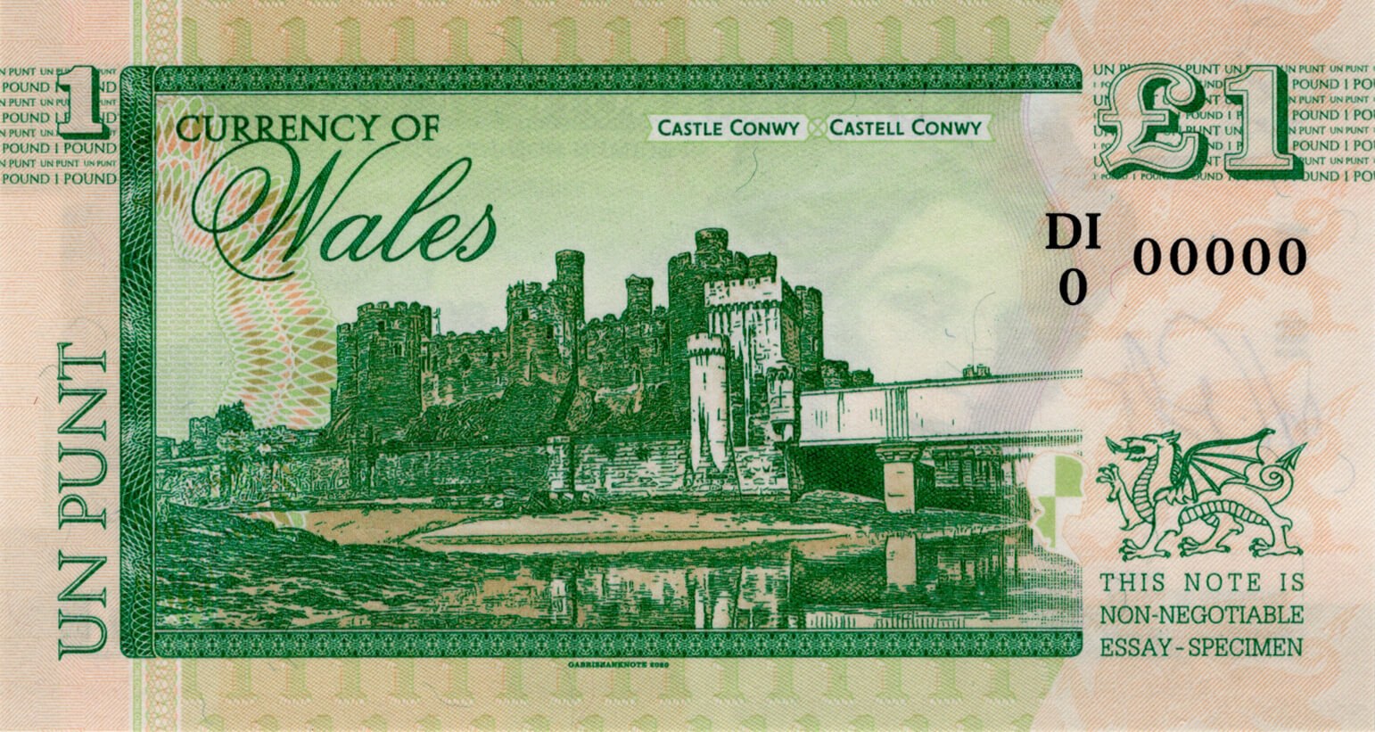 1 pound Wales - zadní strana