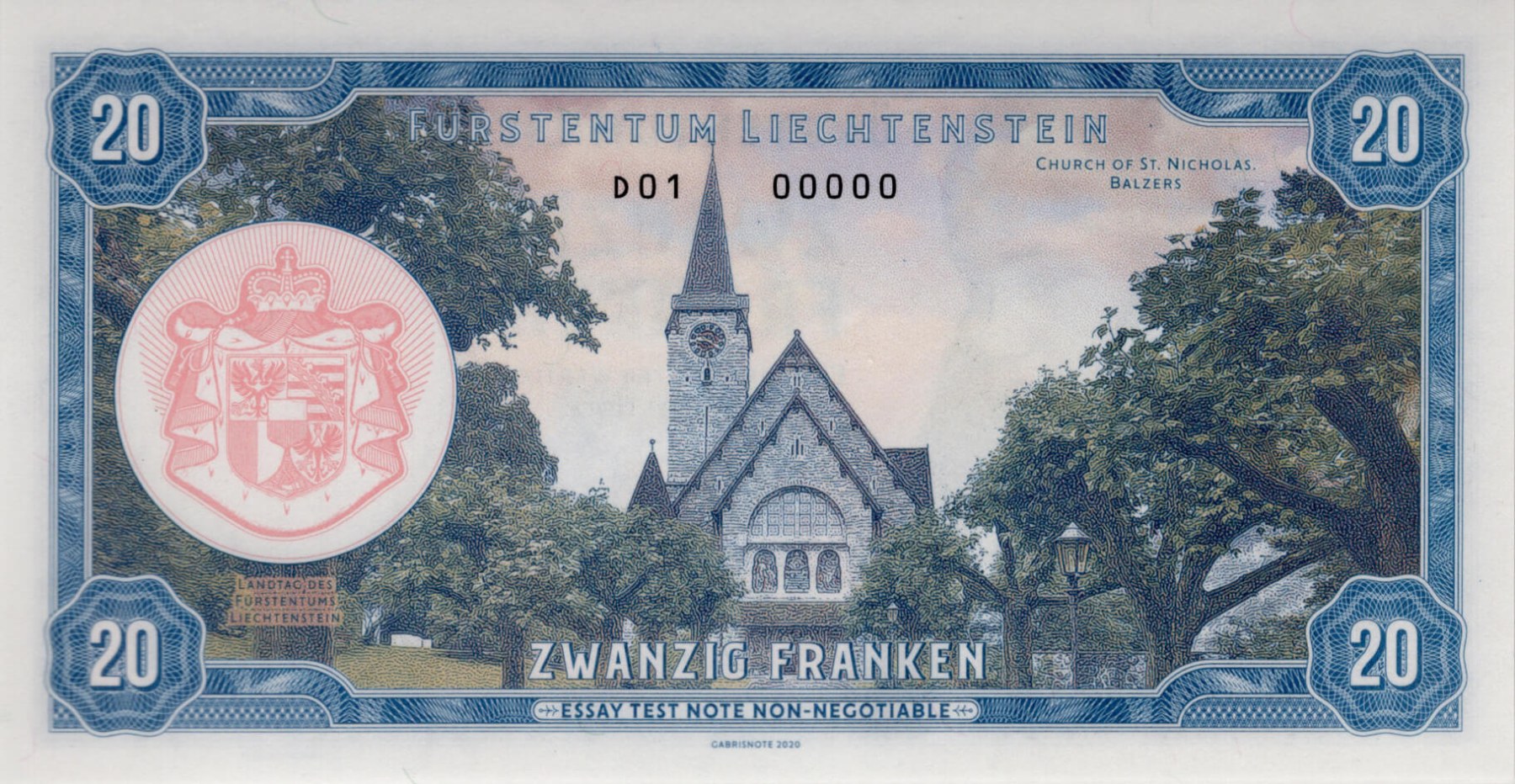 20 franken Liechtenstein - zadní strana