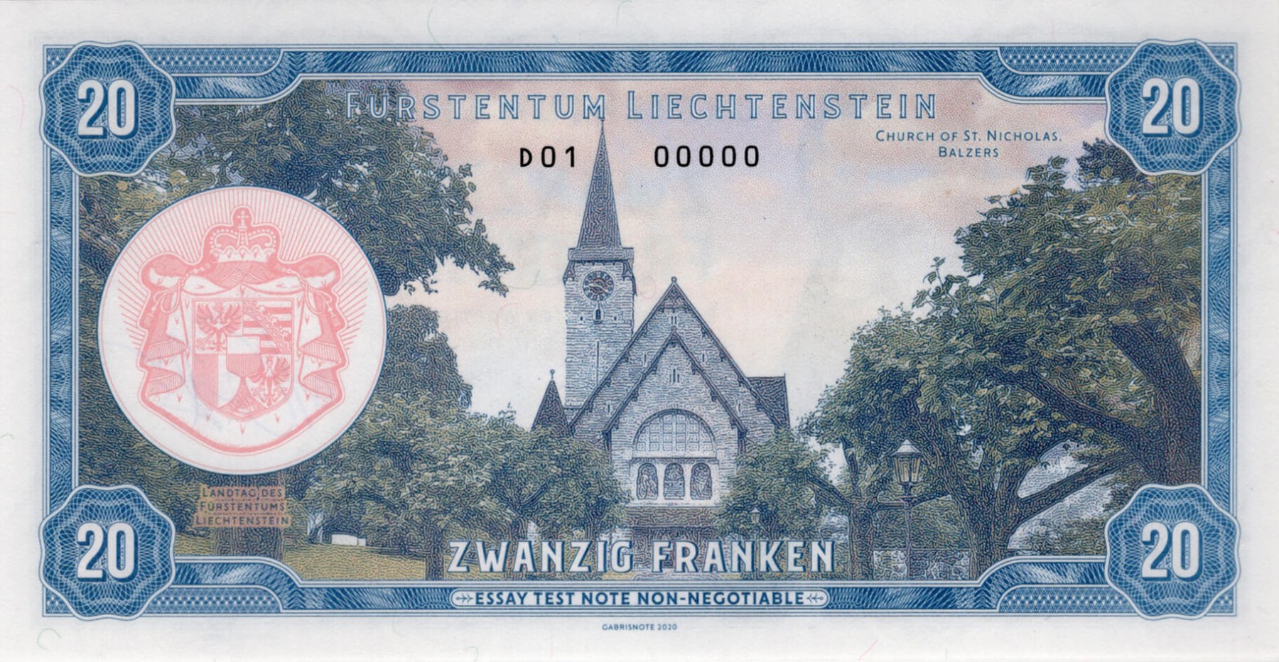 20 franken Liechtenstein - zadní strana