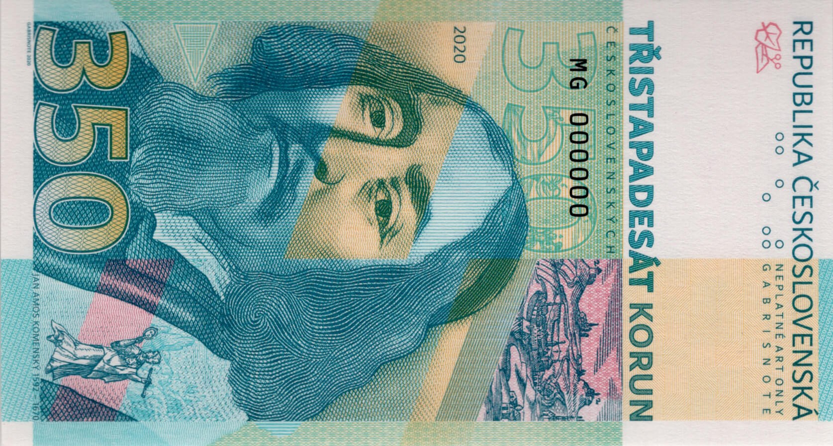 350 korun československých / Komenský - přední strana
