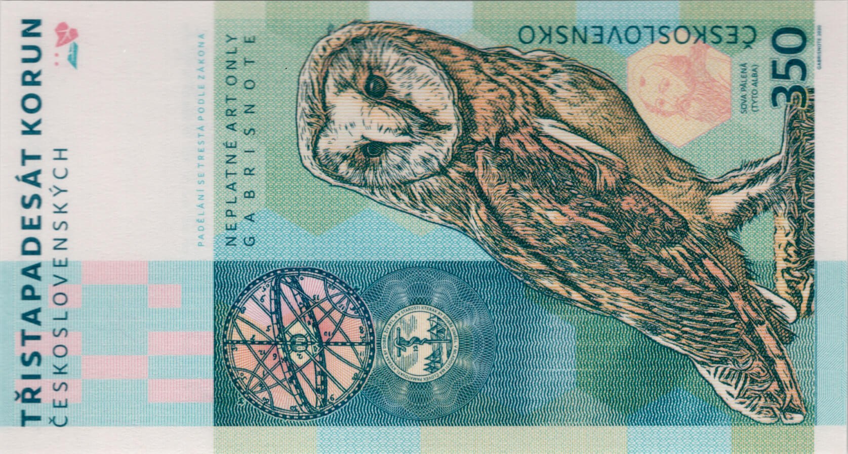 350 korun československých / Komenský - zadní strana