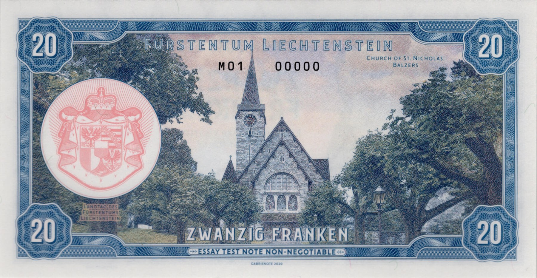 20 franken Liechtenstein - zadní strana