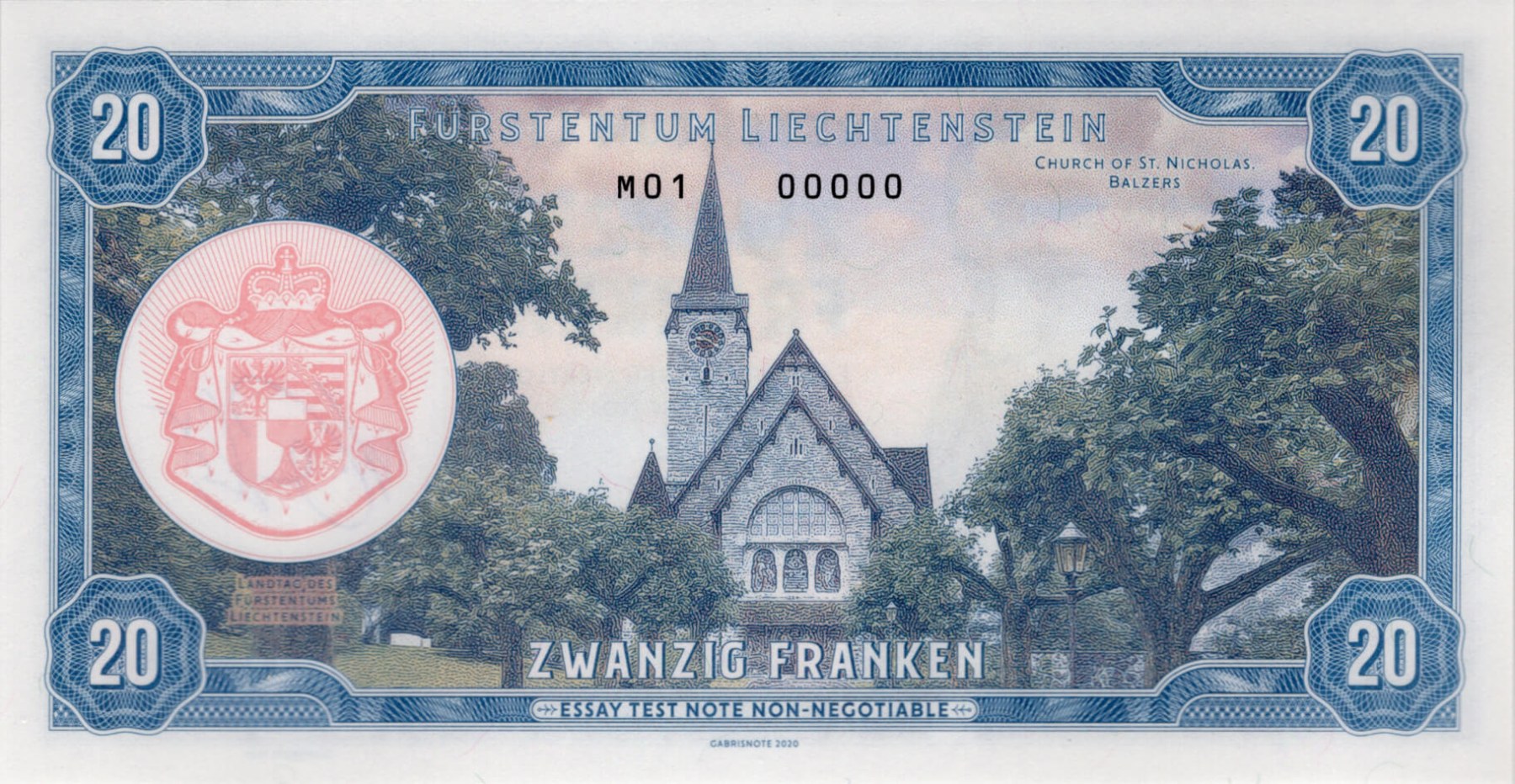 20 franken Liechtenstein - zadní strana