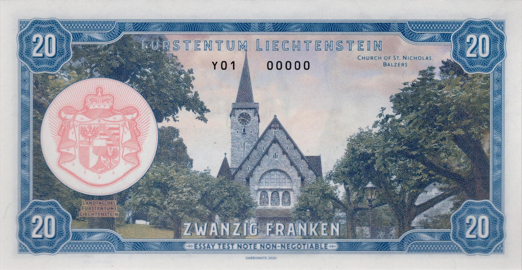 20 franken Liechtenstein - zadní strana