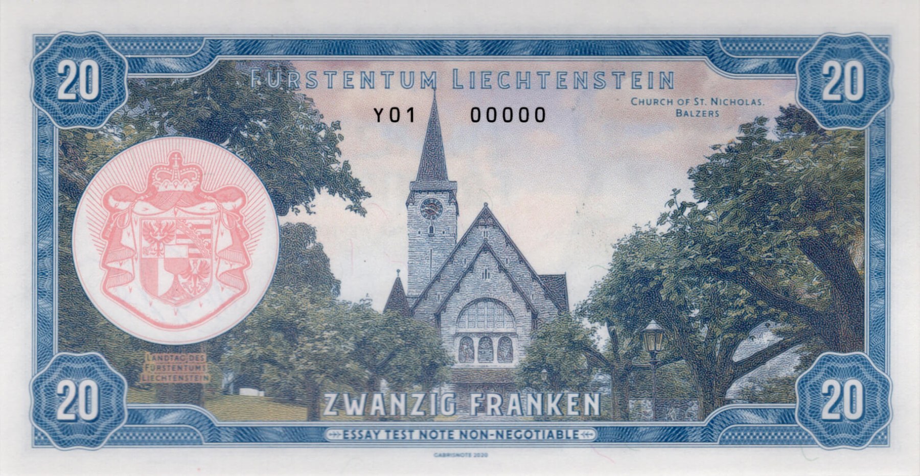 20 franken Liechtenstein - zadní strana