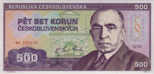 500 korun Emil Hácha