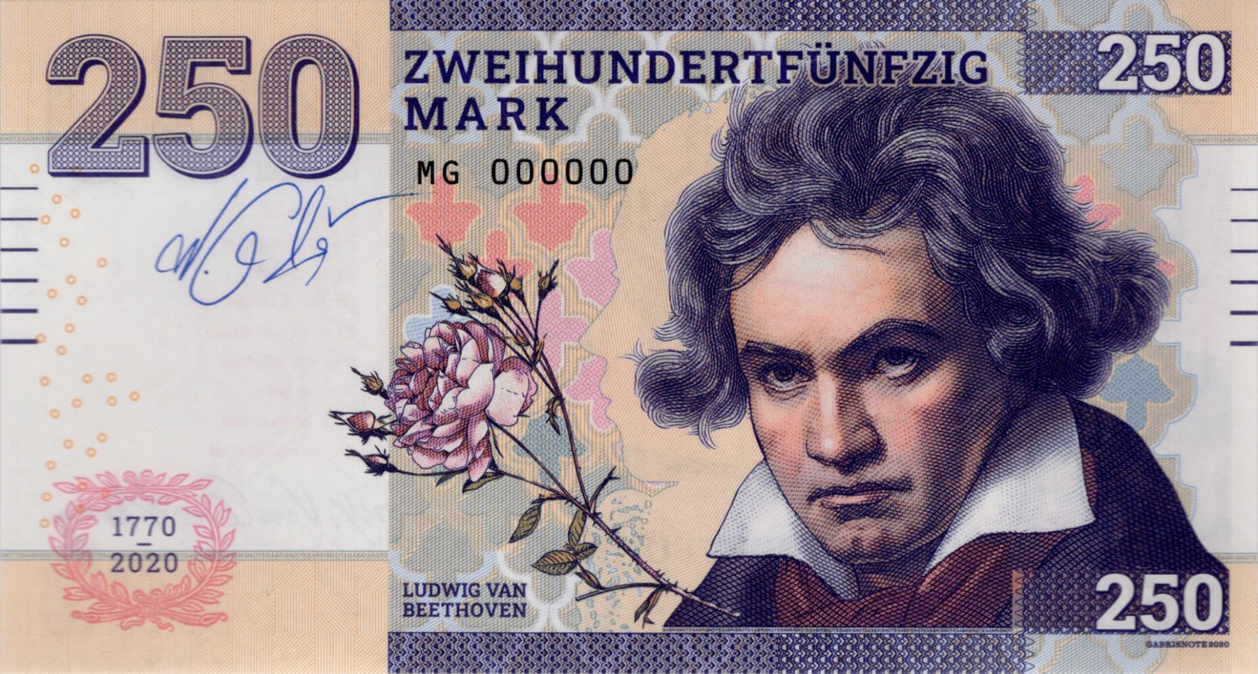 250 mark, Ludvik van Beethoven, fialová verze - přední strana
