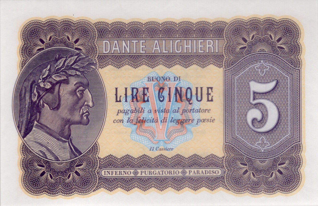 5 lire Dante Alighieri - přední strana