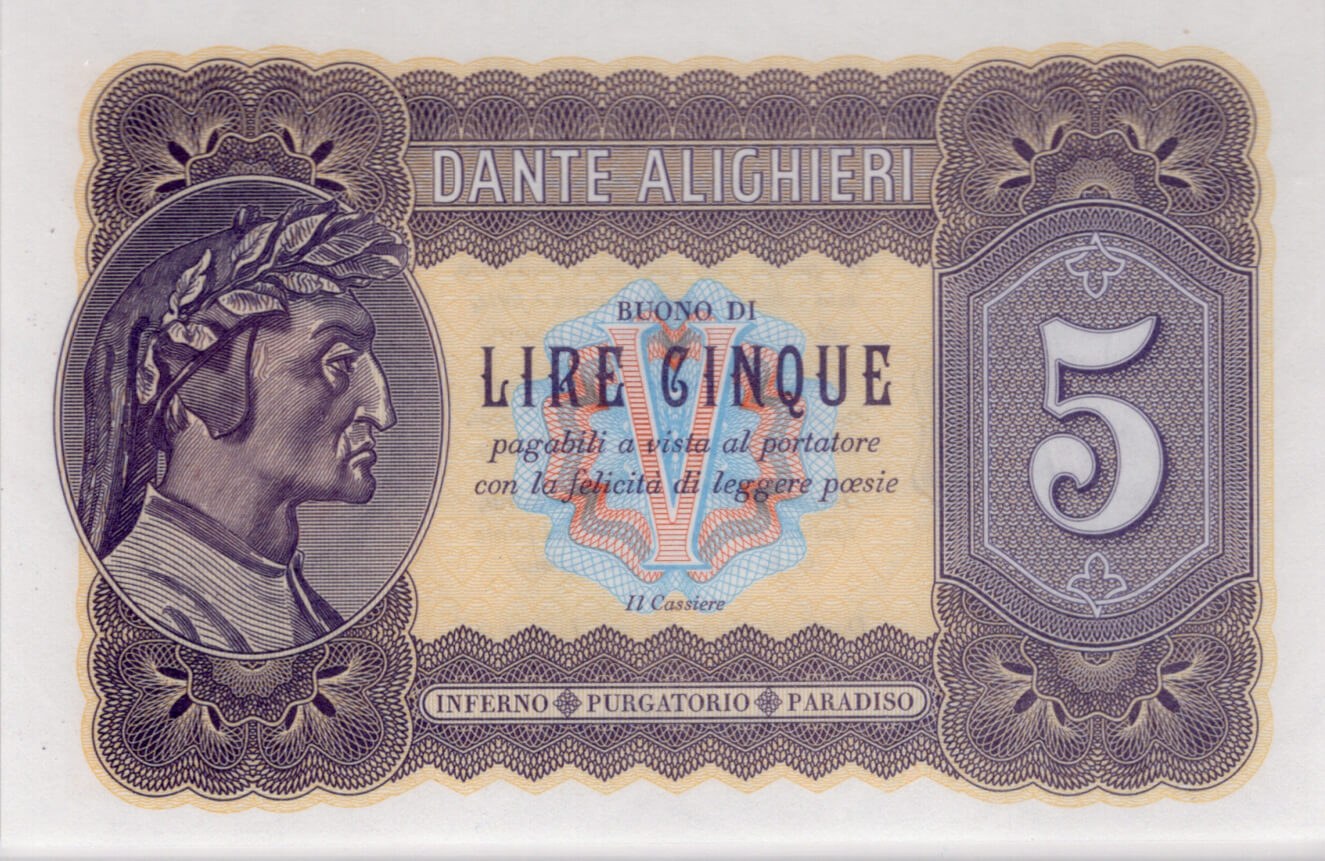 5 lire Dante Alighieri - přední strana
