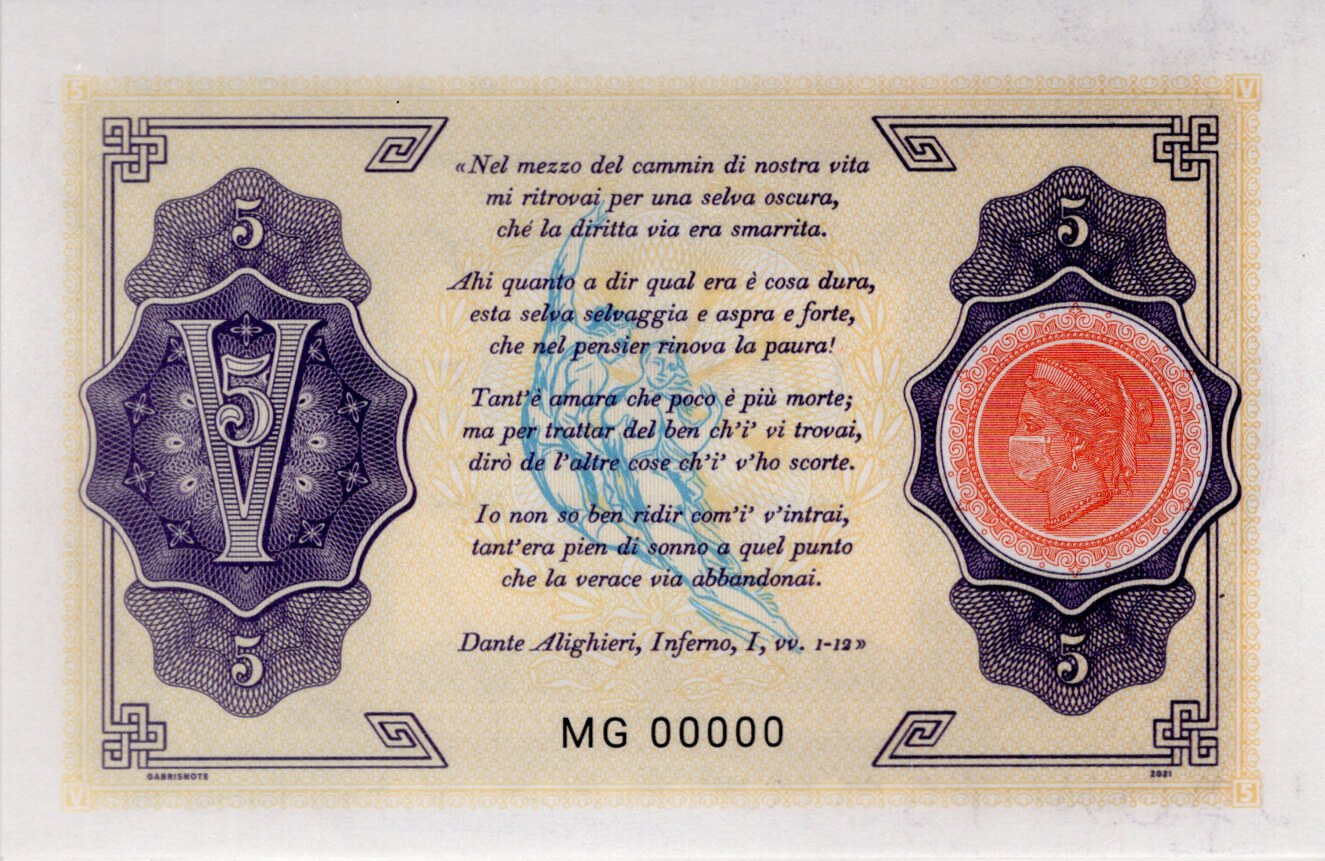 5 lire Dante Alighieri - zadní strana