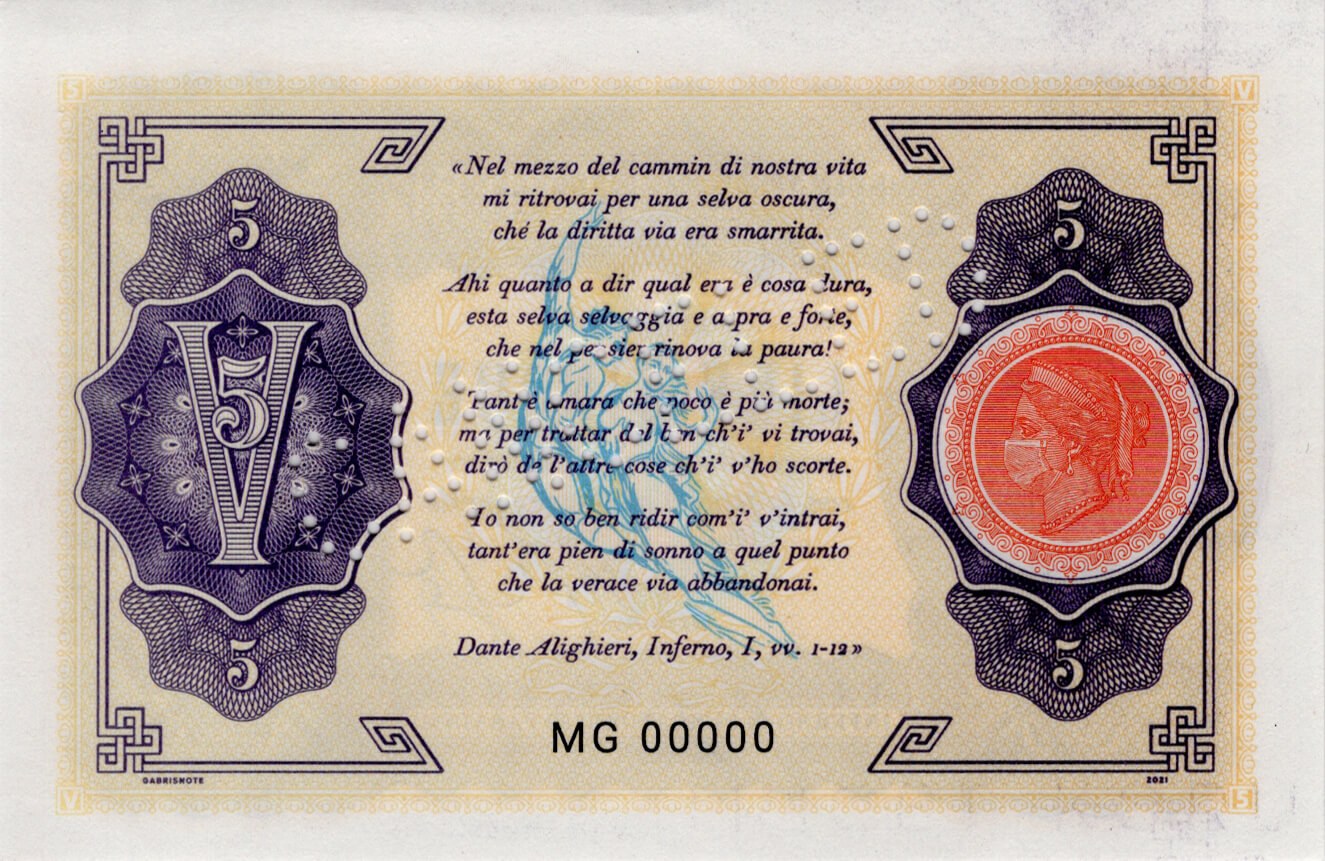 5 lire Dante Alighieri - zadní strana