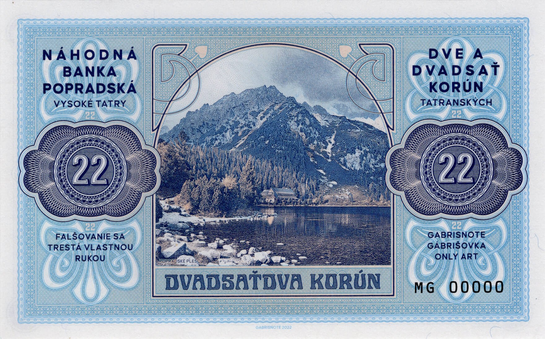 22 korún Tatranských - zadní strana