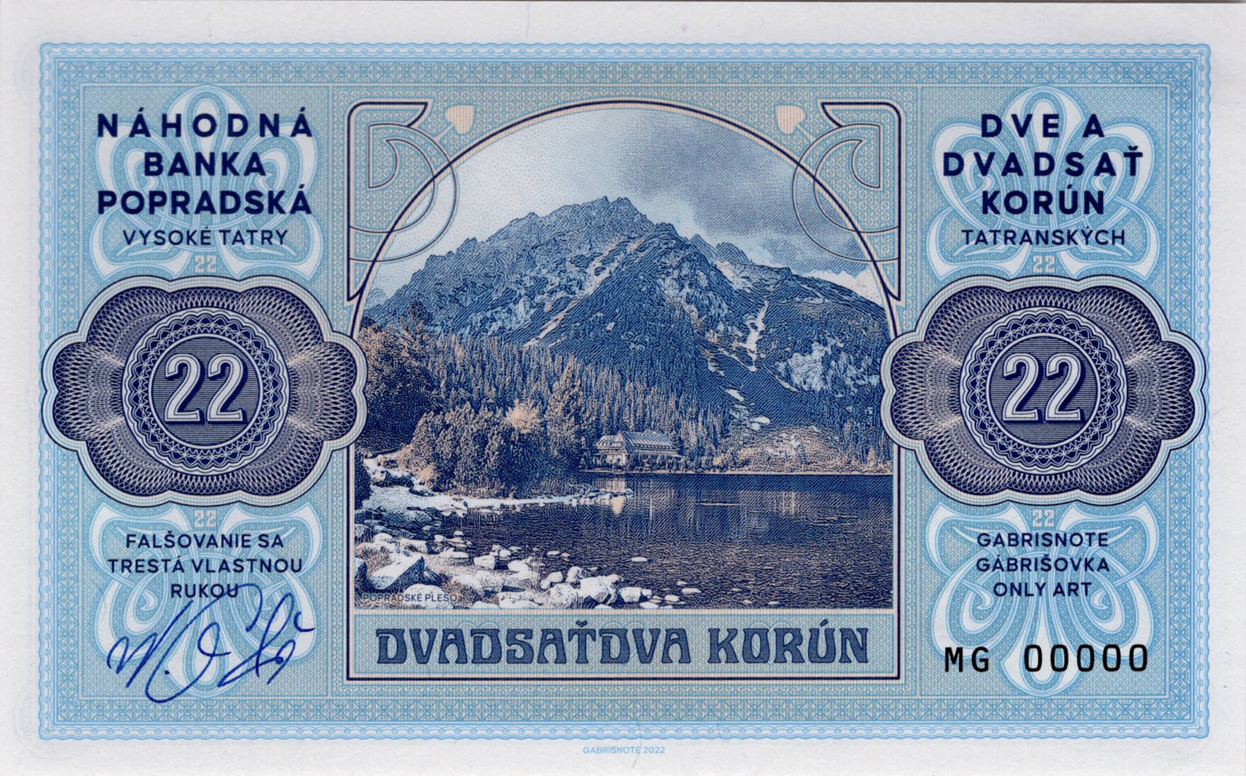 22 korún Tatranských - zadní strana