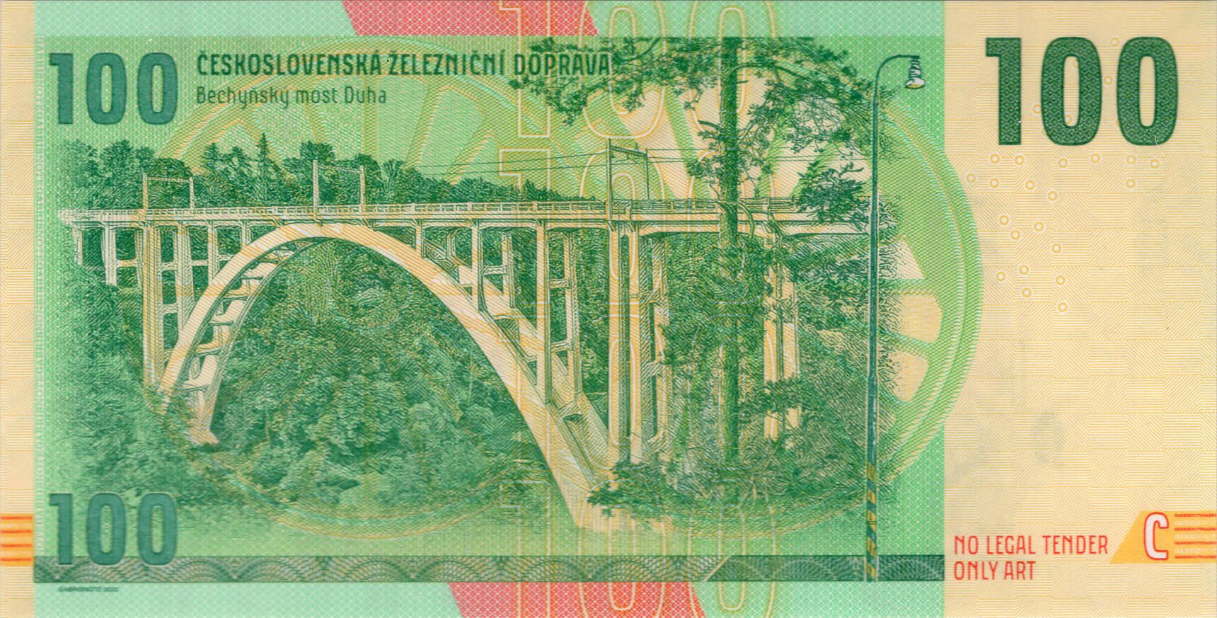 100 korun Lokomotiva T426.0 - zadní strana
