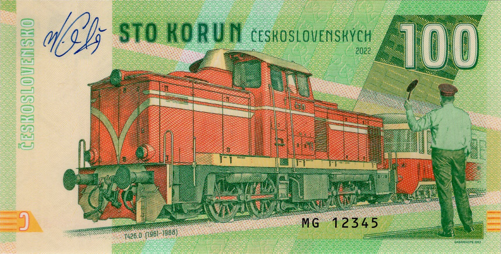 100 korun Lokomotiva T426.0 - přední strana