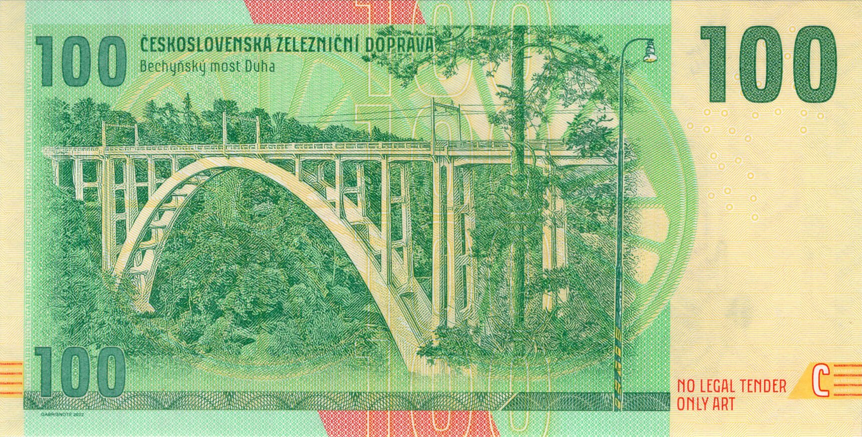 100 korun Lokomotiva T426.0 - zadní strana