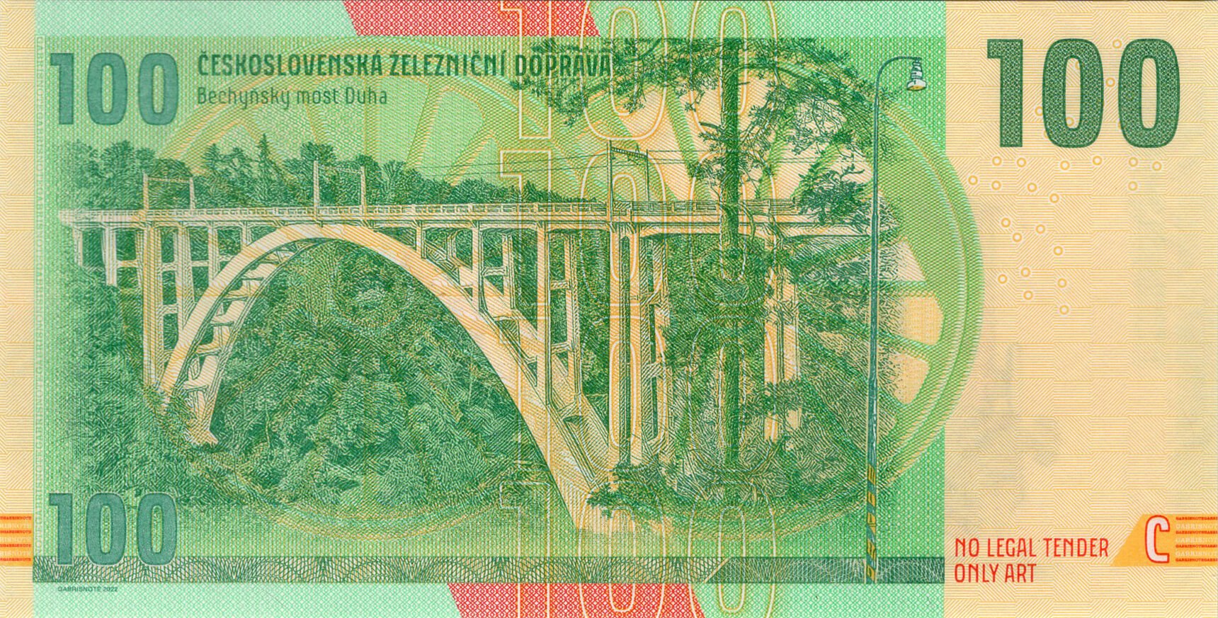 100 korun Lokomotiva T426.0 - zadní strana