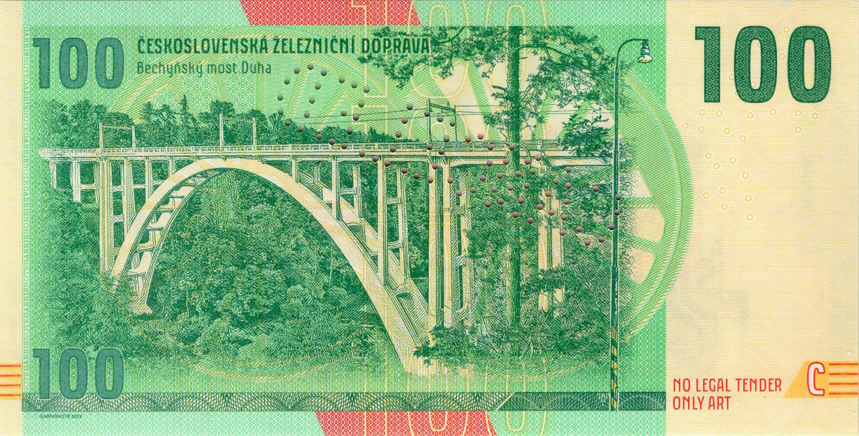 100 korun Lokomotiva T426.0 - zadní strana