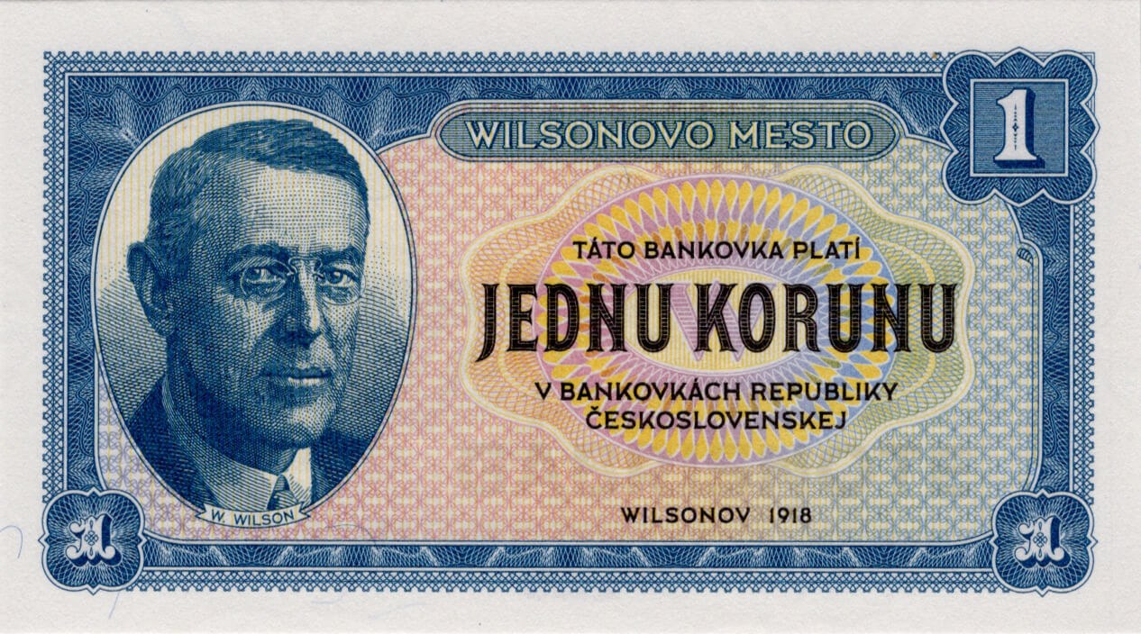 1 koruna Wilsonov / Československo - modrá verze - přední strana