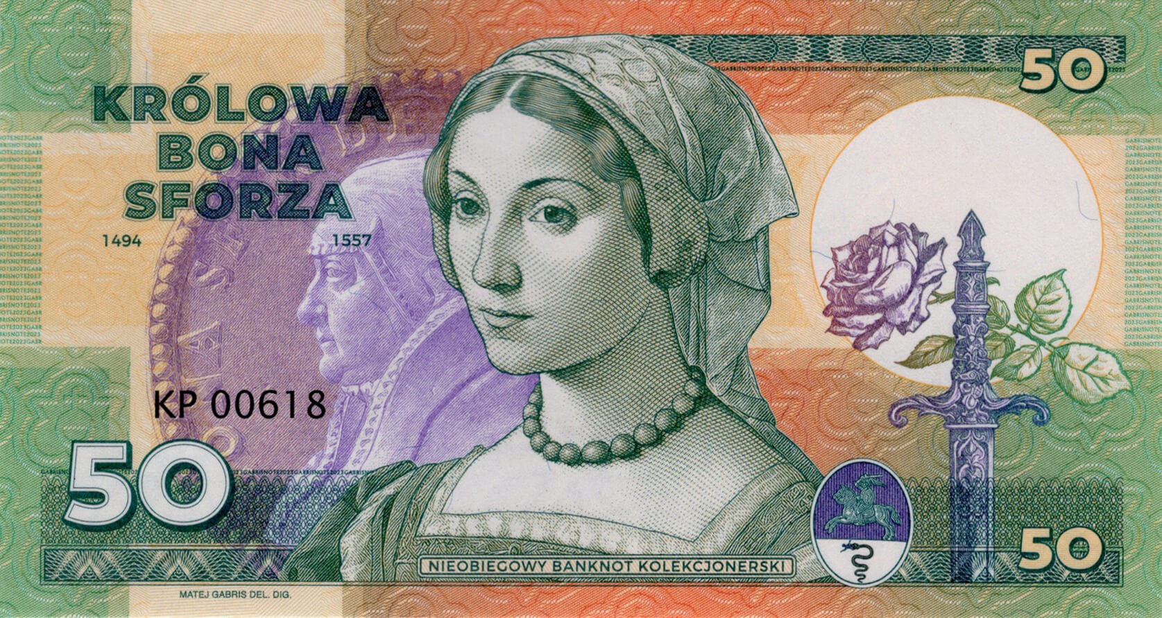 50 Bona Sforza - zelená verze - přední strana