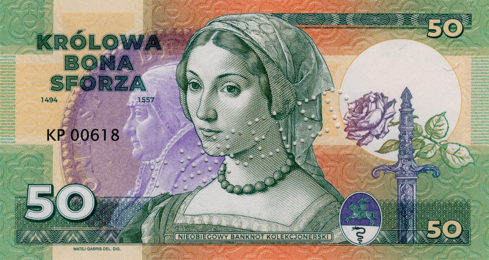 50 Bona Sforza - zelená verze - přední strana