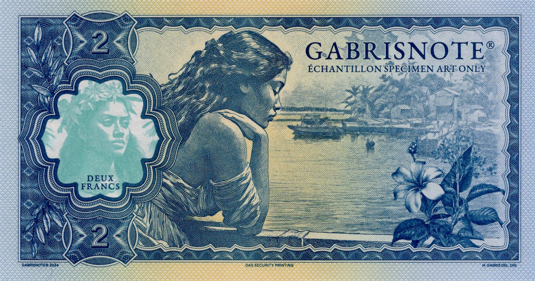 2 francs Tahiti verze B - zadní strana