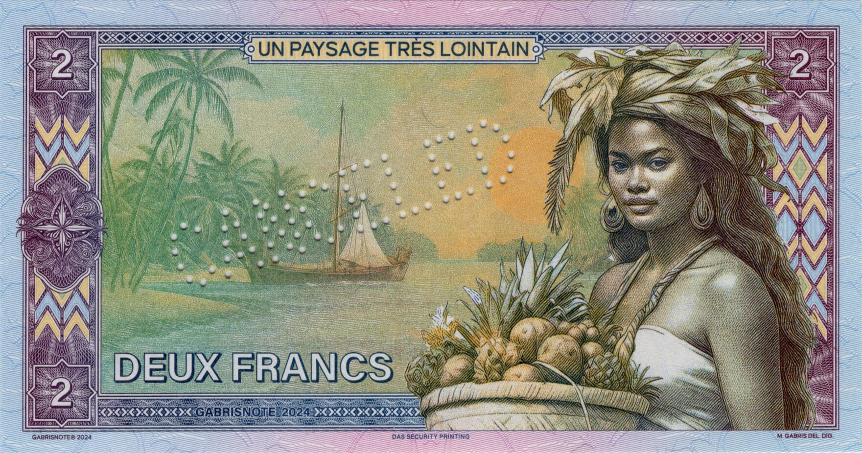 2 francs Tahiti verze B - přední strana
