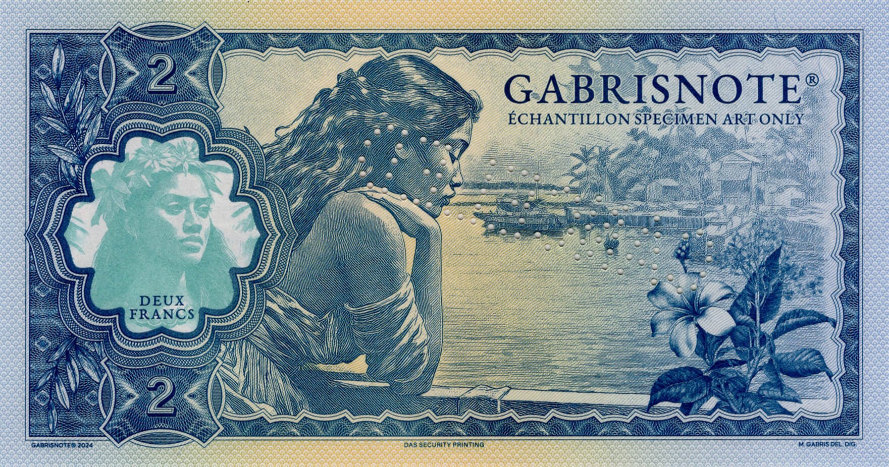 2 francs Tahiti verze B - zadní strana