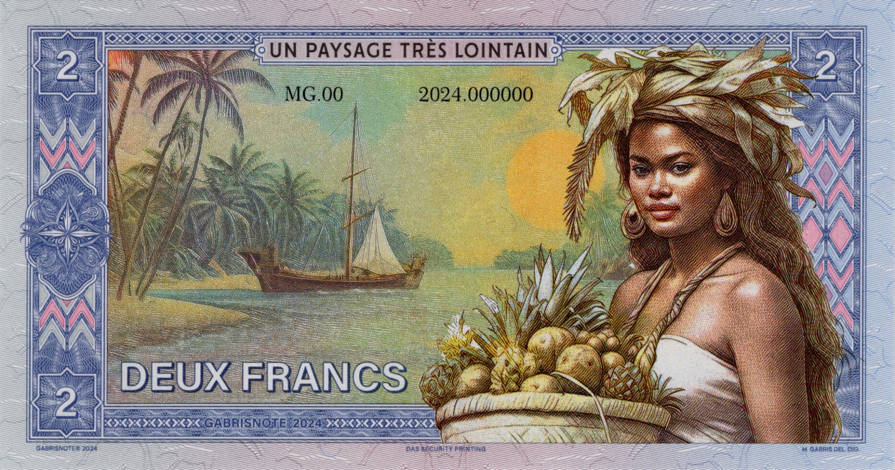 2 francs Tahiti verze A - přední strana