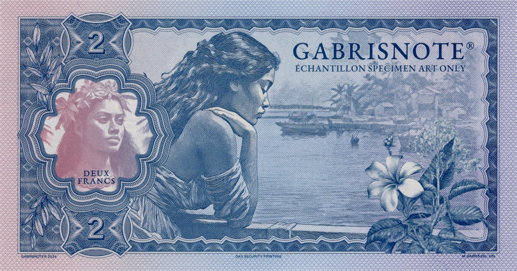 2 francs Tahiti verze A - zadní strana