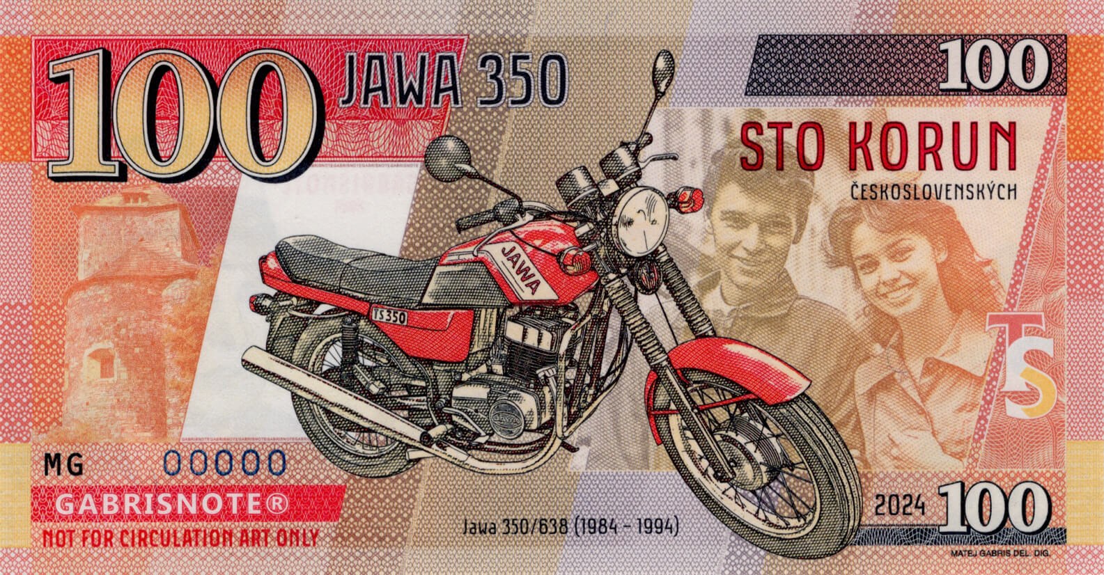 100 Korun Jawa 350 - přední strana