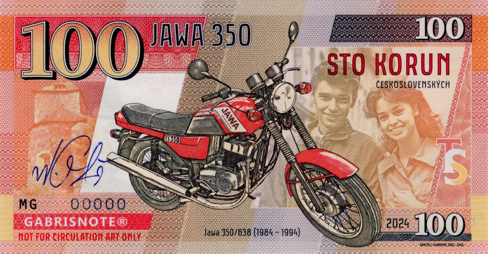 100 Korun Jawa 350 - přední strana