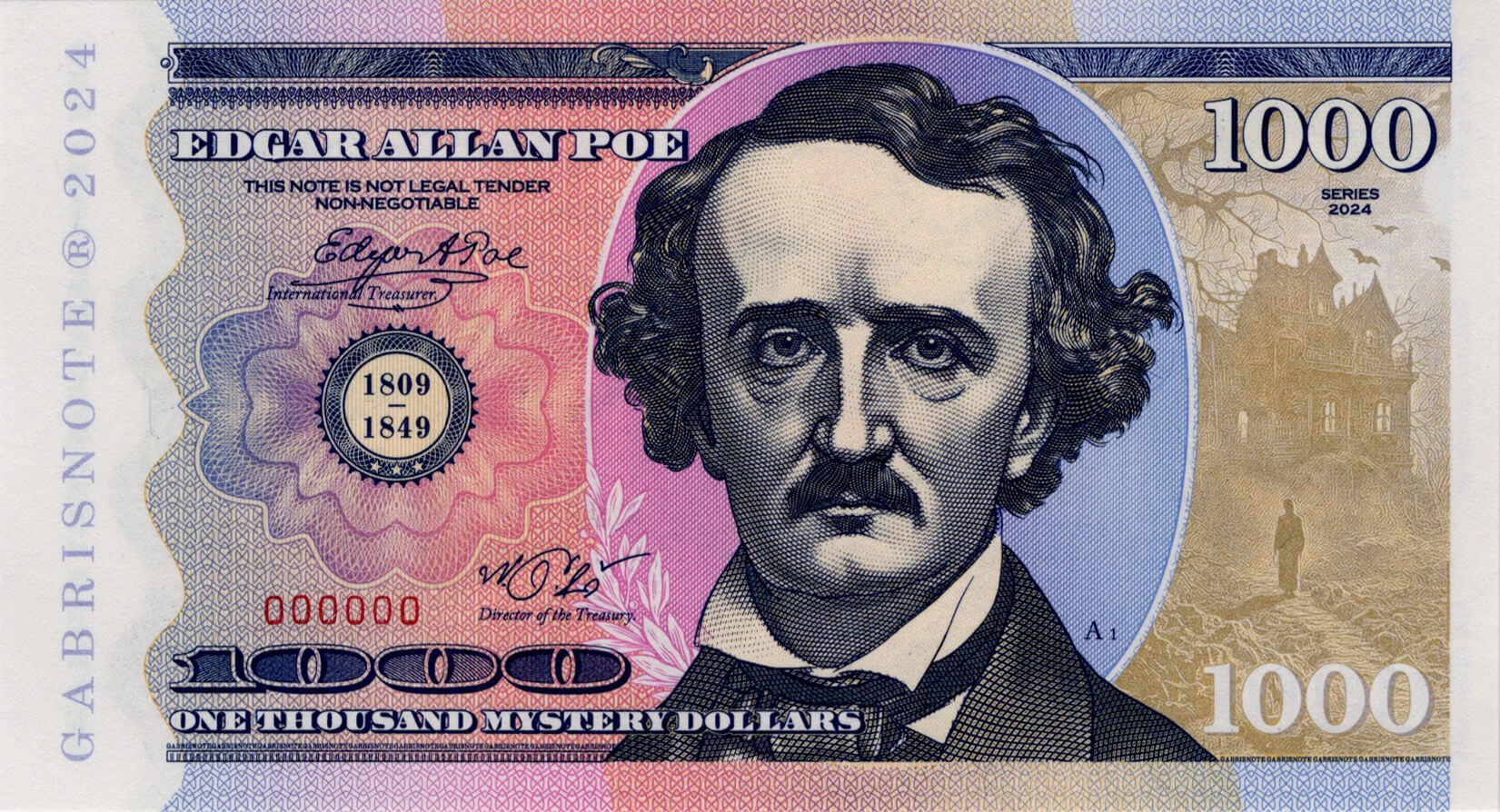 1000 Dollars E.A. Poe - přední strana