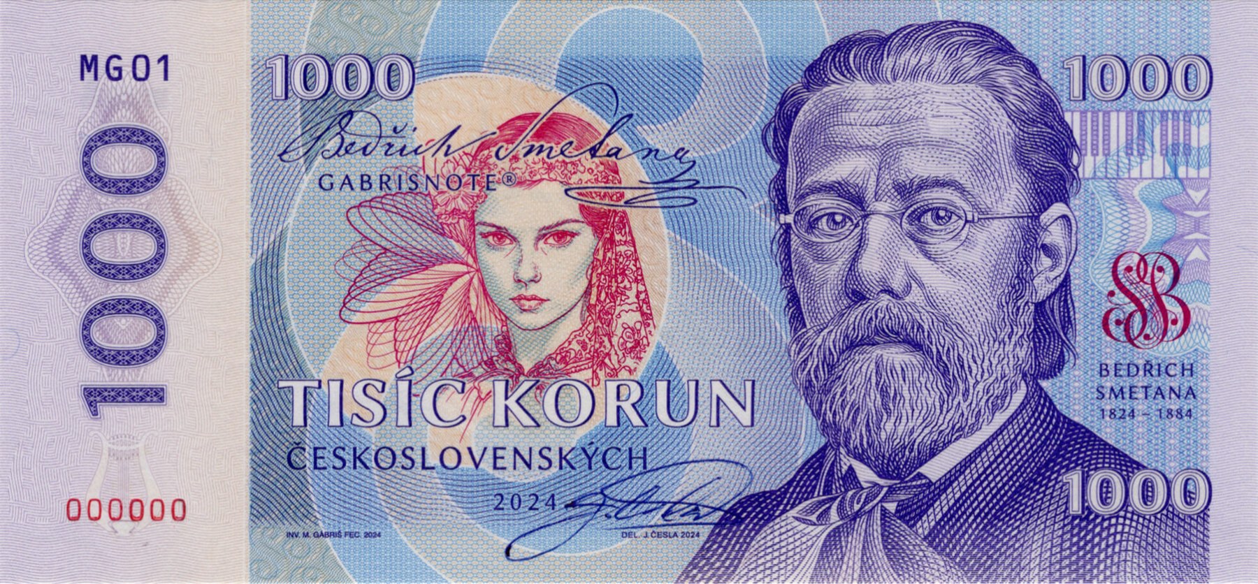 1000 Korun Bedřich Smetana - přední strana
