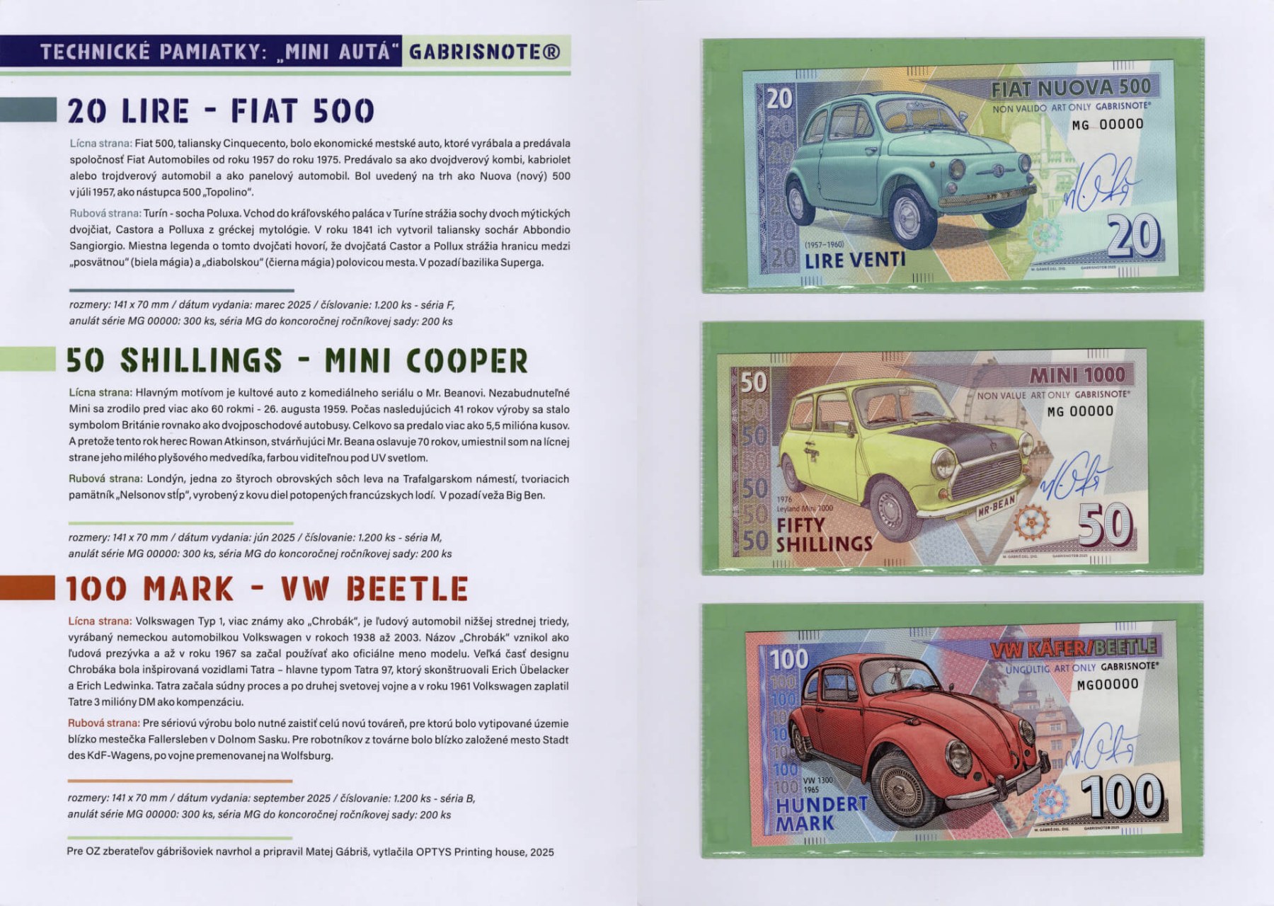 Folder Mini auta 2025 - zadní strana