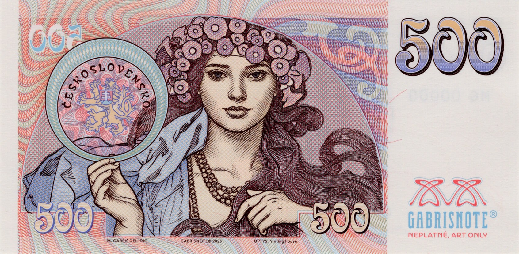 500 Kčs - Alfonz Mucha - zadní strana