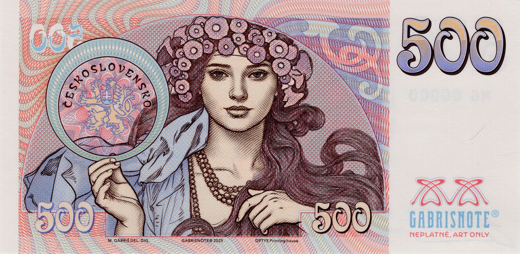 500 Kčs - Alfonz Mucha - zadní strana